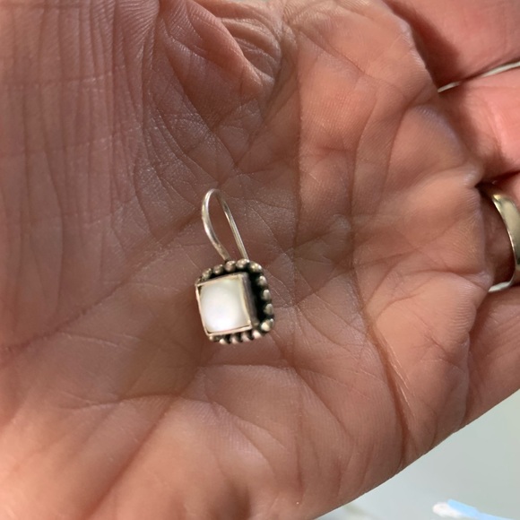 Silpada Sterling Square Small Drop Button Earrings with Pearl Center - Picture 2 of 3